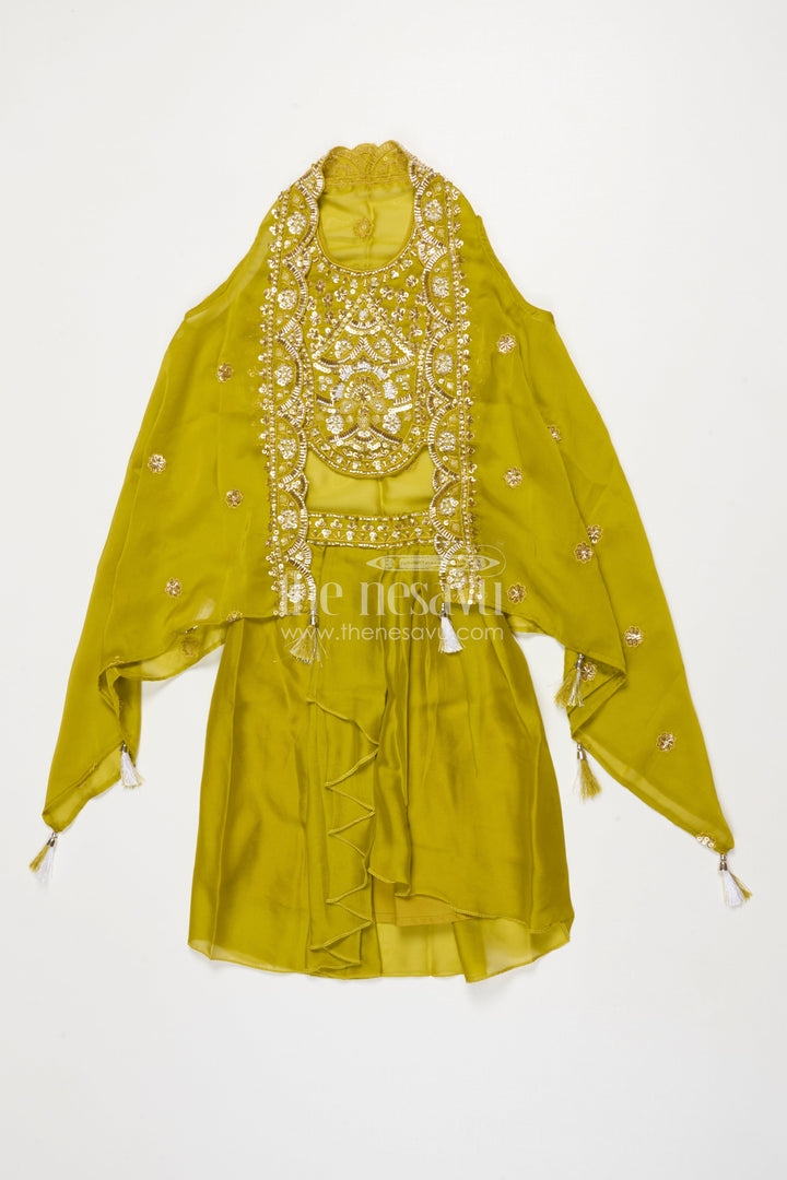 The Nesavu Girls Fancy Lehenga Baby Girl Lehenga for Festive Celebrations and Birthday Functions Nesavu Nesavu baby girl lehenga embellished yoke dupatta birthdays traditional functions