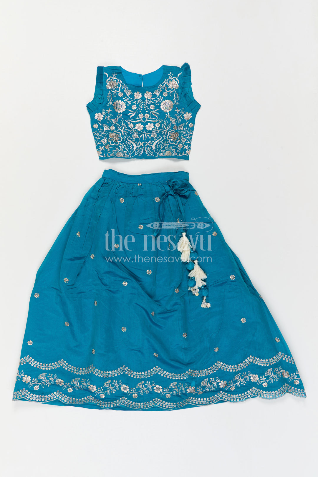 The Nesavu Girls Ethnic Lehenga Baby Girl Lehenga for Festive Celebrations and Family Gatherings Nesavu Nesavu Baby Girl Silk Cotton Lehenga With Embroidery For Festive Celebrations And Family Gatherings