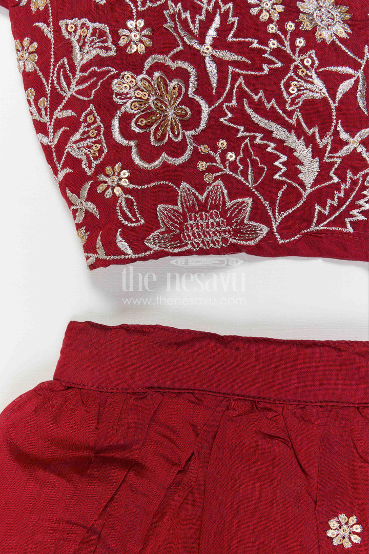 The Nesavu Girls Ethnic Lehenga Baby Girl Lehenga for Weddings and Festive Occasions Nesavu Nesavu Baby Girl Silk Cotton Lehenga With Thread Embroidery For Weddings And Festive Occasions