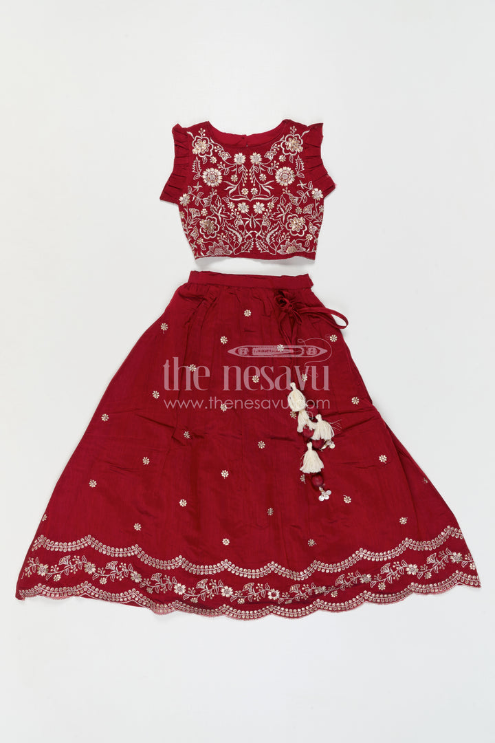 The Nesavu Girls Ethnic Lehenga Baby Girl Lehenga for Weddings and Festive Occasions Nesavu Nesavu Baby Girl Silk Cotton Lehenga With Thread Embroidery For Weddings And Festive Occasions