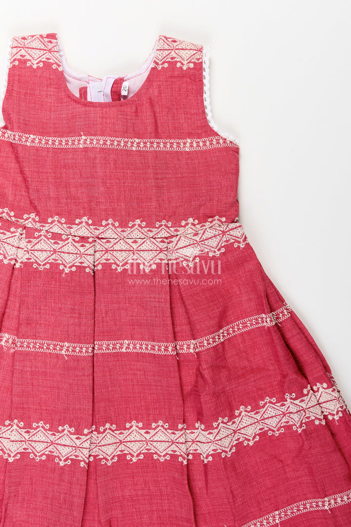 The Nesavu Girls Fancy Frock Baby Girl Maroon Cotton Blend Frock with White Thread Embroidery for Festive Events Nesavu Nesavu baby girl maroon cotton blend frock white embroidery weddings festive wear