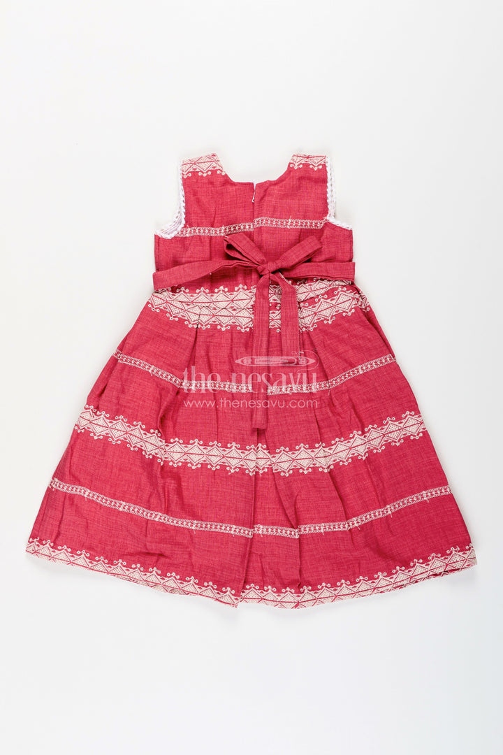The Nesavu Girls Fancy Frock Baby Girl Maroon Cotton Blend Frock with White Thread Embroidery for Festive Events Nesavu Nesavu baby girl maroon cotton blend frock white embroidery weddings festive wear