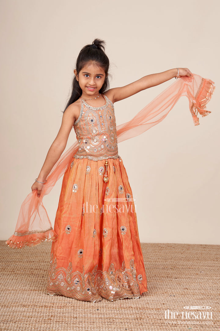 The Nesavu Girls Lehenga Choli Baby Girl Mirror Work Lehenga Choli for Wedding and Festive Wear Nesavu Nesavu baby girl lehenga choli mirror embroidery latkan weddings occasions