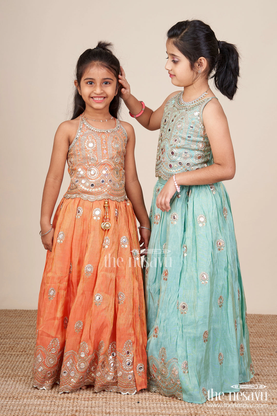 The Nesavu Girls Lehenga Choli Baby Girl Mirror Work Lehenga Choli for Wedding and Festive Wear Nesavu Nesavu baby girl lehenga choli mirror embroidery latkan weddings occasions