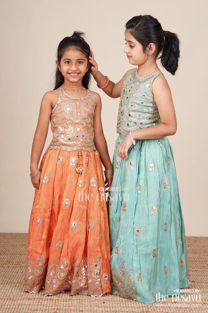 The Nesavu Girls Lehenga Choli Baby Girl Mirror Work Lehenga Choli for Wedding and Festive Wear Nesavu Nesavu baby girl lehenga choli mirror embroidery latkan weddings occasions