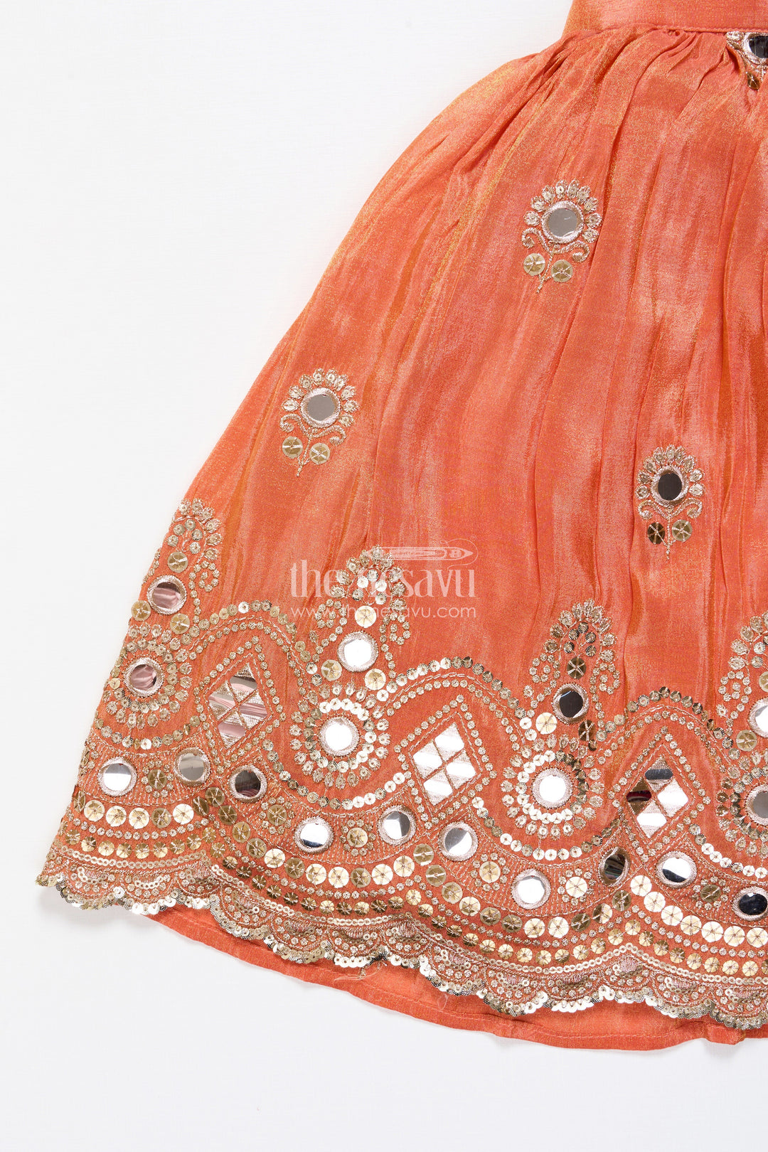 The Nesavu Girls Lehenga Choli Baby Girl Mirror Work Lehenga Choli for Wedding and Festive Wear Nesavu Nesavu baby girl lehenga choli mirror embroidery latkan weddings occasions