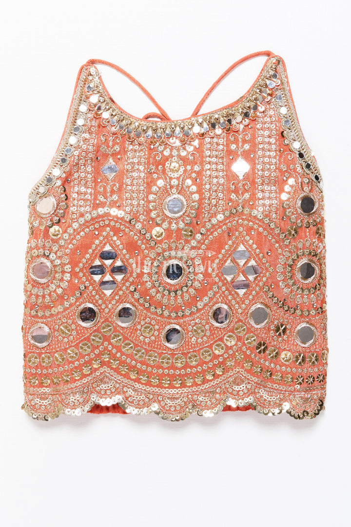 The Nesavu Girls Lehenga Choli Baby Girl Mirror Work Lehenga Choli for Wedding and Festive Wear Nesavu Nesavu baby girl lehenga choli mirror embroidery latkan weddings occasions