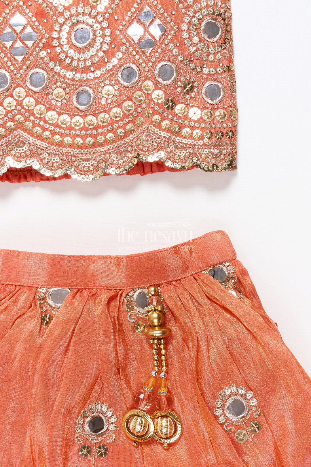 The Nesavu Girls Lehenga Choli Baby Girl Mirror Work Lehenga Choli for Wedding and Festive Wear Nesavu Nesavu baby girl lehenga choli mirror embroidery latkan weddings occasions