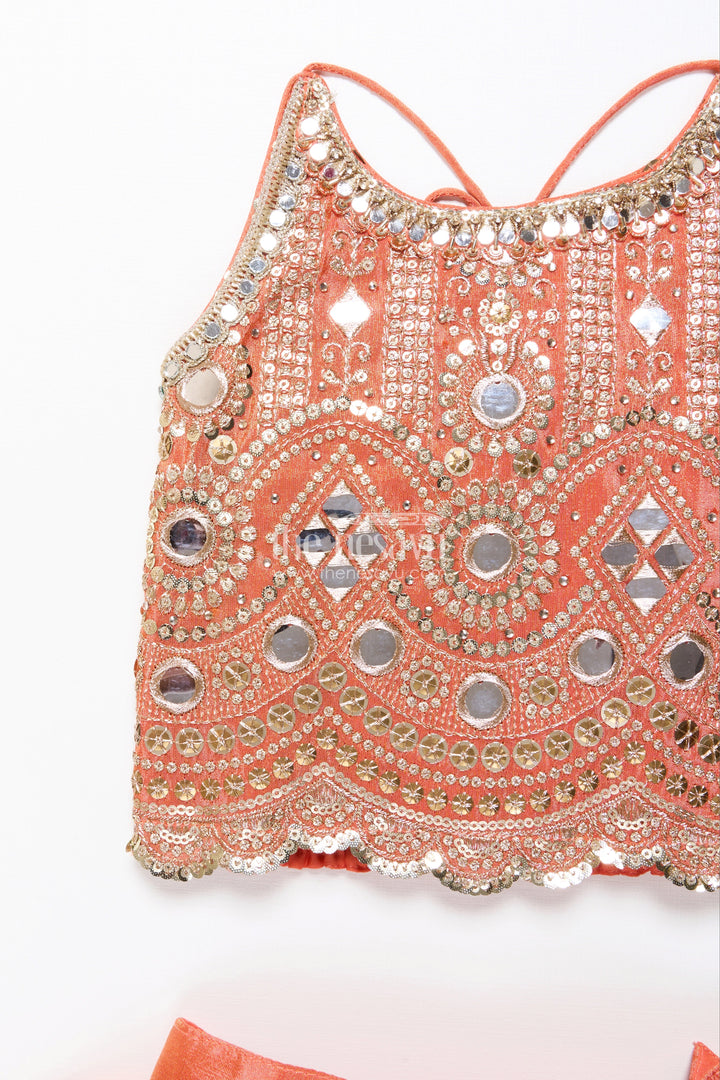 The Nesavu Girls Lehenga Choli Baby Girl Mirror Work Lehenga Choli for Wedding and Festive Wear Nesavu Nesavu baby girl lehenga choli mirror embroidery latkan weddings occasions