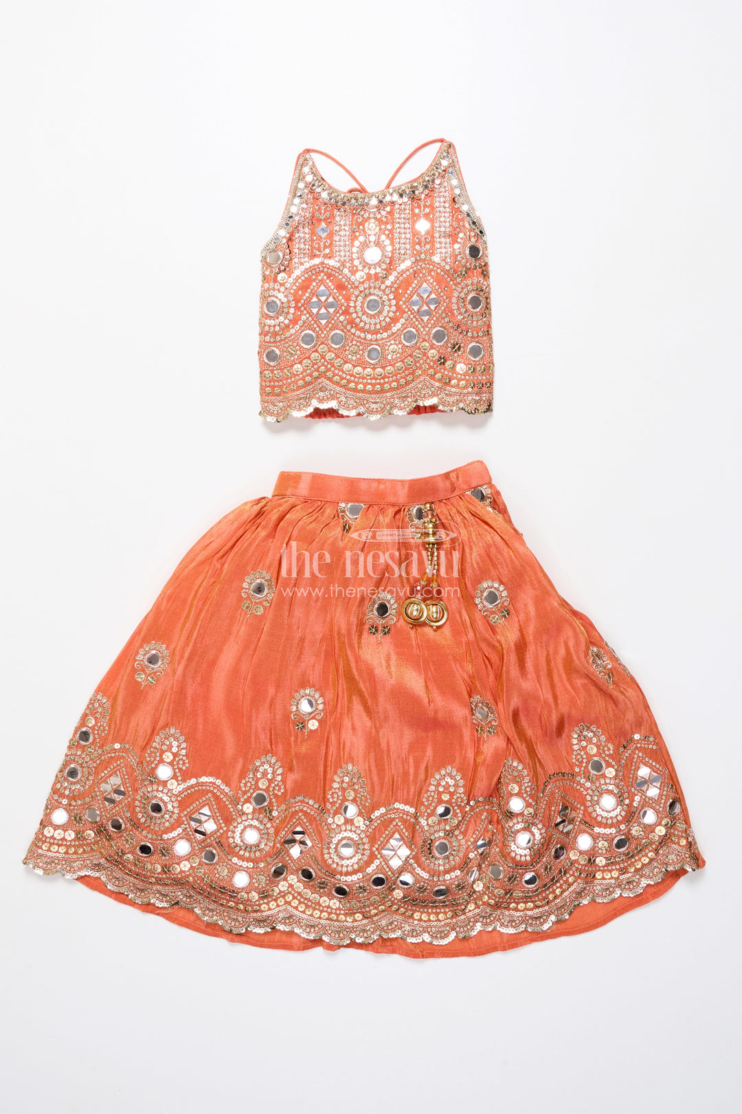 The Nesavu Girls Lehenga Choli Baby Girl Mirror Work Lehenga Choli for Wedding and Festive Wear Nesavu Nesavu baby girl lehenga choli mirror embroidery latkan weddings occasions