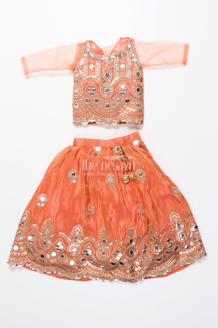 The Nesavu Girls Lehenga Choli Baby Girl Mirror Work Lehenga Choli for Wedding and Festive Wear Nesavu Nesavu baby girl lehenga choli mirror embroidery latkan weddings occasions