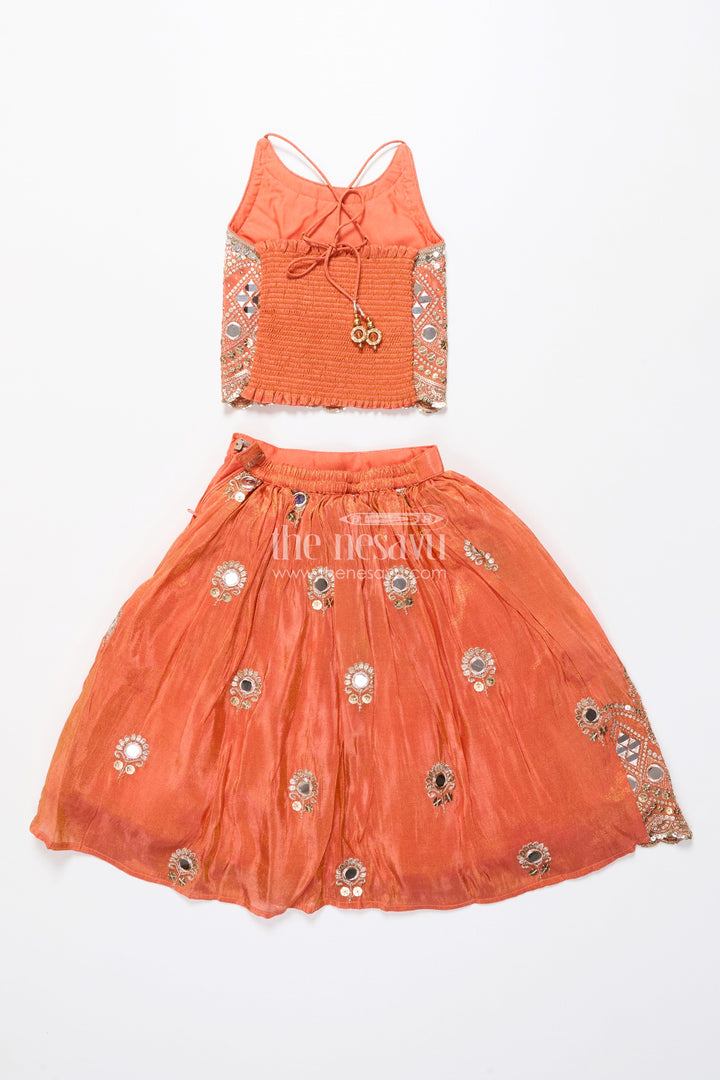 The Nesavu Girls Lehenga Choli Baby Girl Mirror Work Lehenga Choli for Wedding and Festive Wear Nesavu Nesavu baby girl lehenga choli mirror embroidery latkan weddings occasions