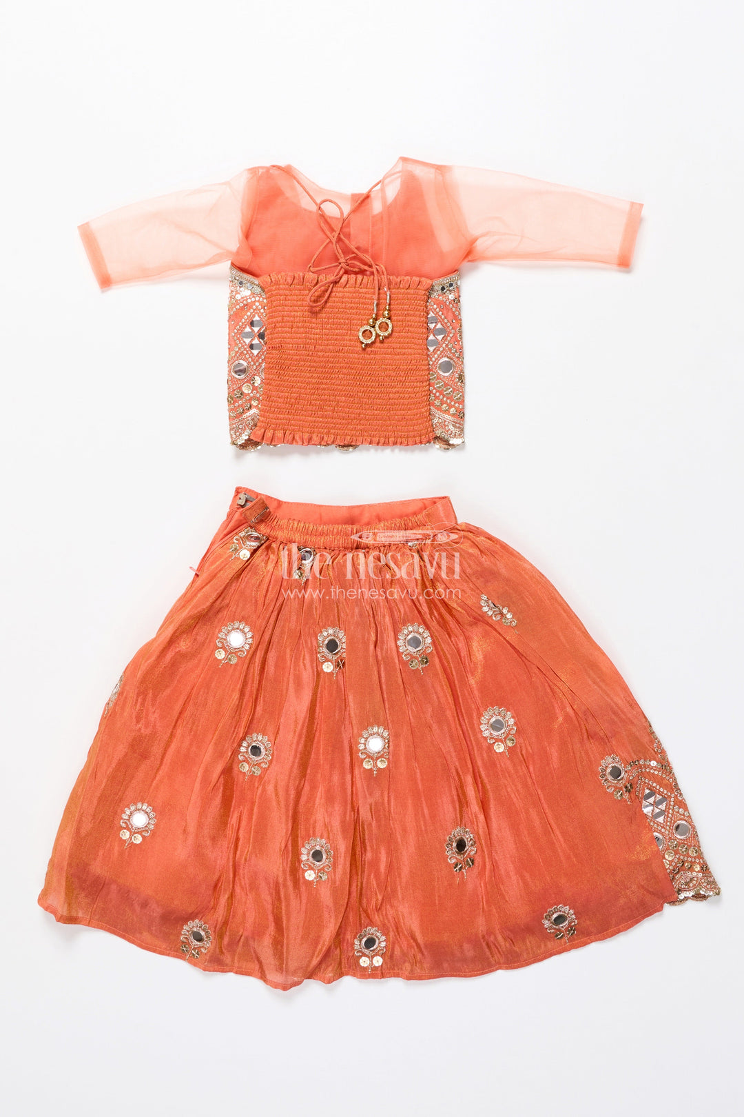 The Nesavu Girls Lehenga Choli Baby Girl Mirror Work Lehenga Choli for Wedding and Festive Wear Nesavu Nesavu baby girl lehenga choli mirror embroidery latkan weddings occasions