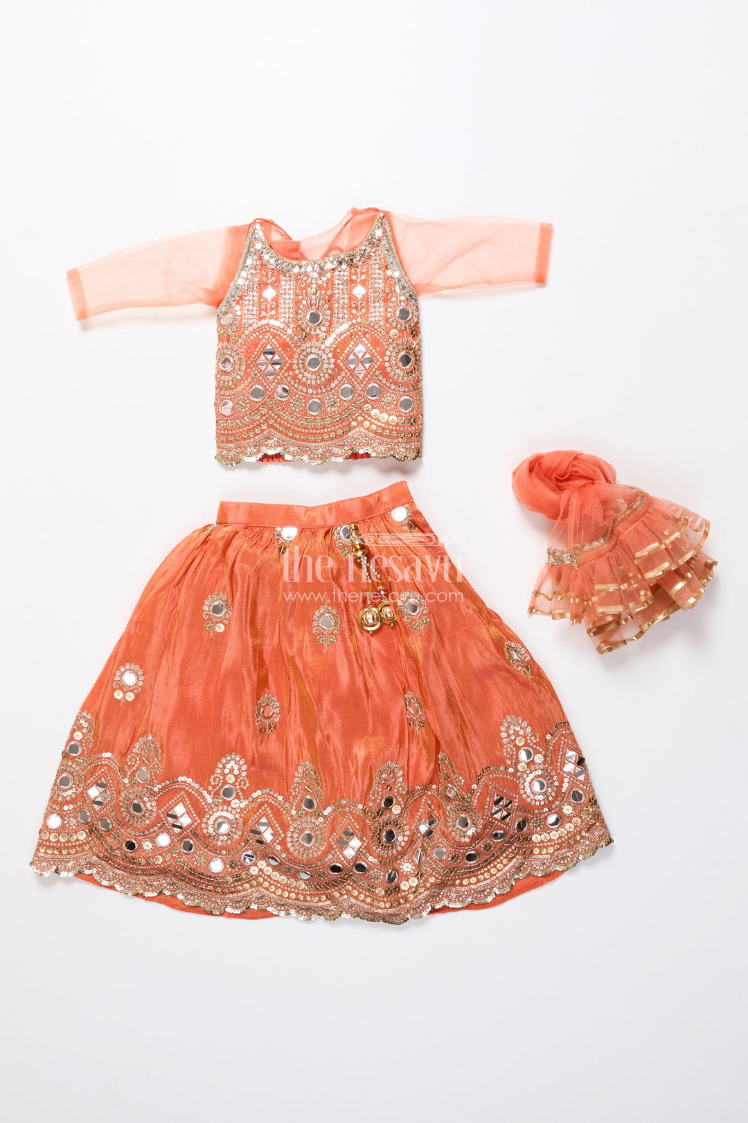 The Nesavu Girls Lehenga Choli Baby Girl Mirror Work Lehenga Choli for Wedding and Festive Wear Nesavu Nesavu baby girl lehenga choli mirror embroidery latkan weddings occasions