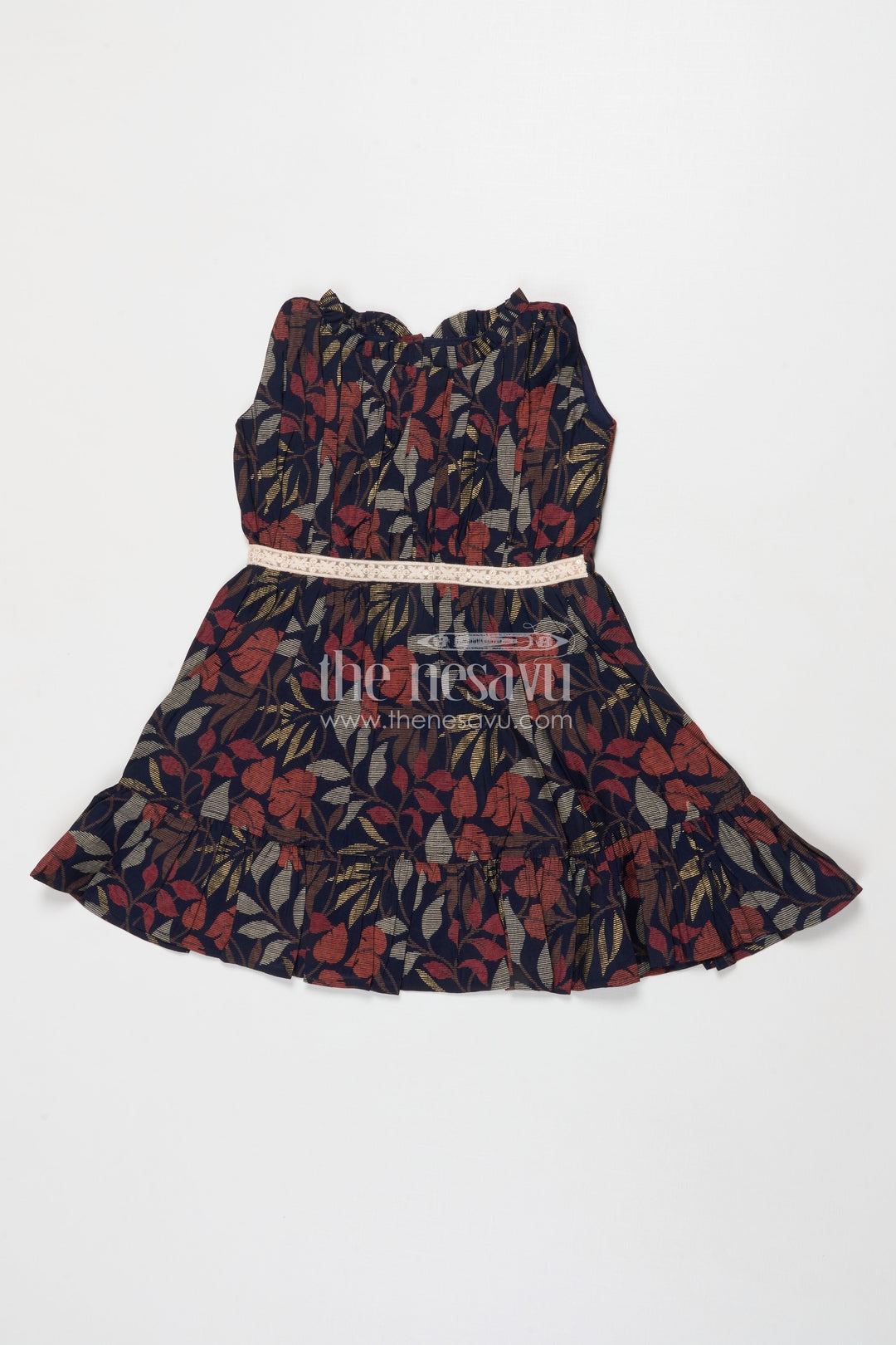 The Nesavu Girls Cotton Frock Baby Girl Modal Silk Frock for Ethnic Events and Festive Days Nesavu 18 (2Y) / Black GFC2030A-18 Nesavu modal silk baby girl frock with belt and ethnic digital print for festive occasions