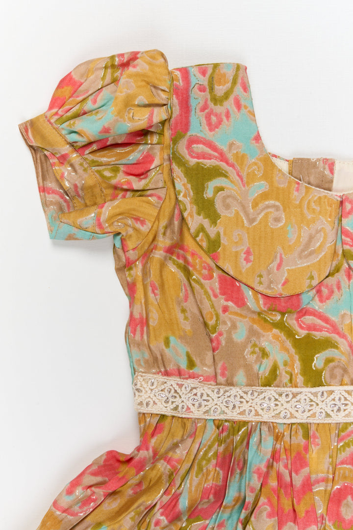 The Nesavu Girls Cotton Frock Baby Girl Modal Silk Frock with Artistic Print for Outings and Festive Occasions Nesavu Nesavu baby girl modal silk frock with tiered silhouette and artistic print for festive outings