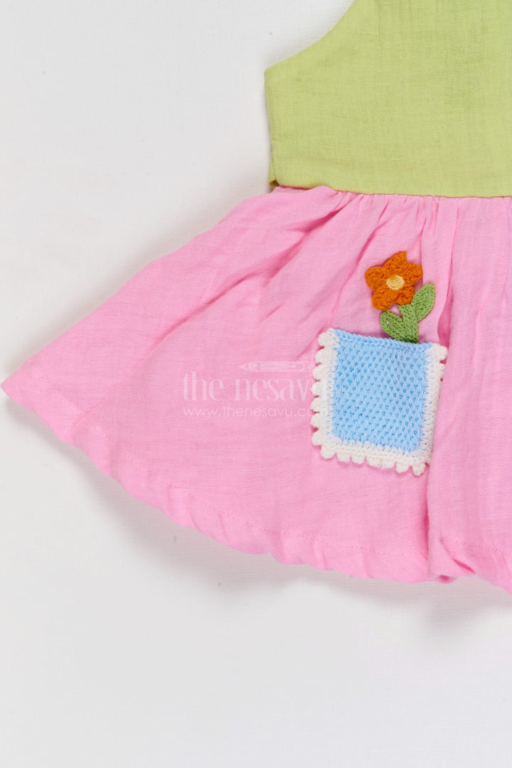 The Nesavu Baby Frocks Baby Girl Muslin Frock with Patch Details for Outings Nesavu Nesavu Baby Girl Muslin Cotton Frock With Patch Pockets For Outings And Casual Wear
