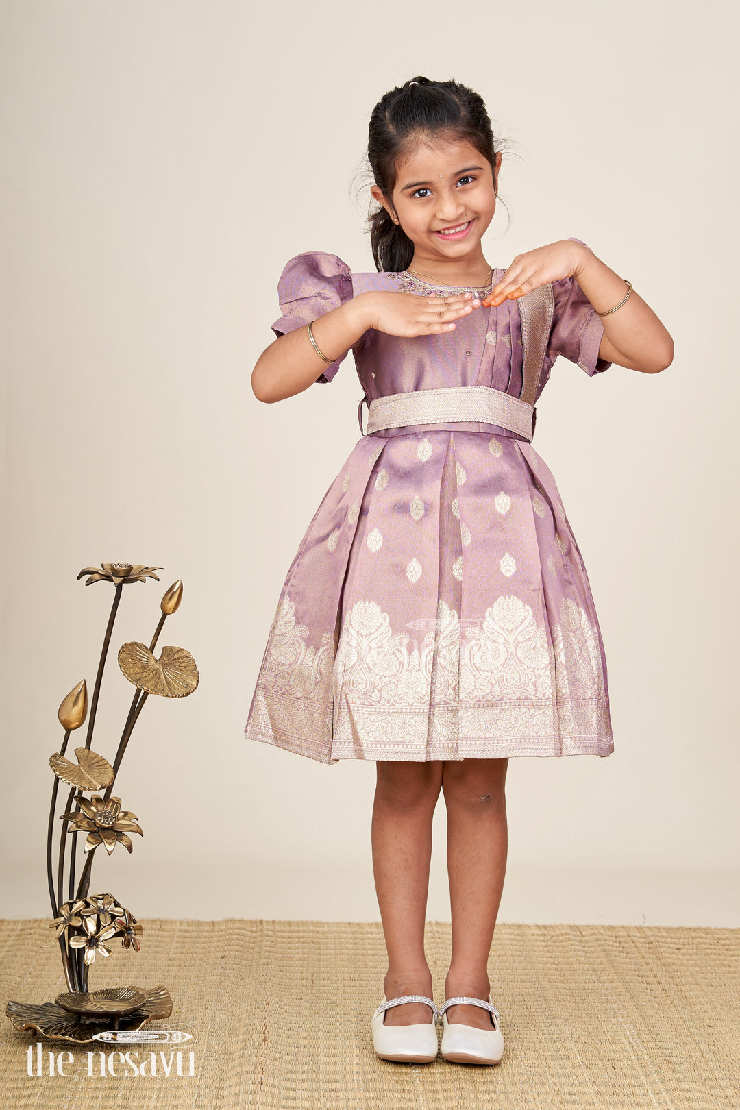 The Nesavu Silk Frock Baby Girl Naming Ceremony Frock in Silk with Zari Nesavu 16 (1Y) / Purple SF1033A-16 Nesavu Traditional Silk Frock Baby Girls Golden Zari Work Naming Ceremony