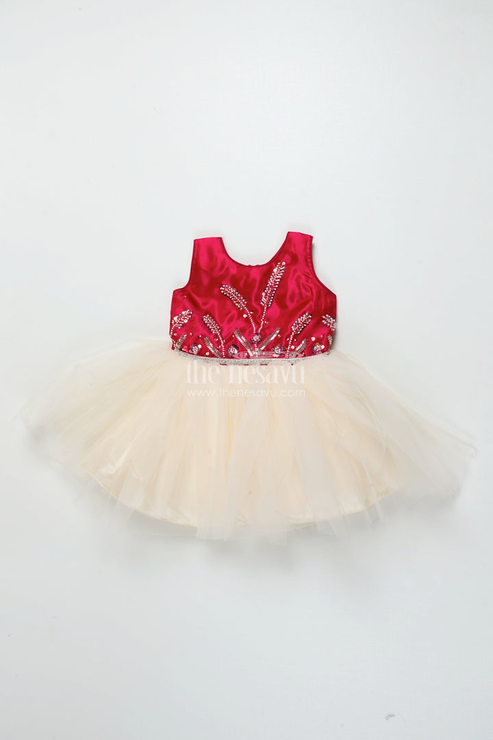 The Nesavu Girls Fancy Party Frock Baby Girl Net Frock with Satin Embroidery for Birthdays and Evening Parties Nesavu 18 (2Y) / Red PF282B-18 Nesavu baby girl party frock satin embroidery net flare birthdays special occasions