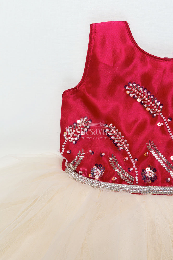 The Nesavu Girls Fancy Party Frock Baby Girl Net Frock with Satin Embroidery for Birthdays and Evening Parties Nesavu Nesavu baby girl party frock satin embroidery net flare birthdays special occasions