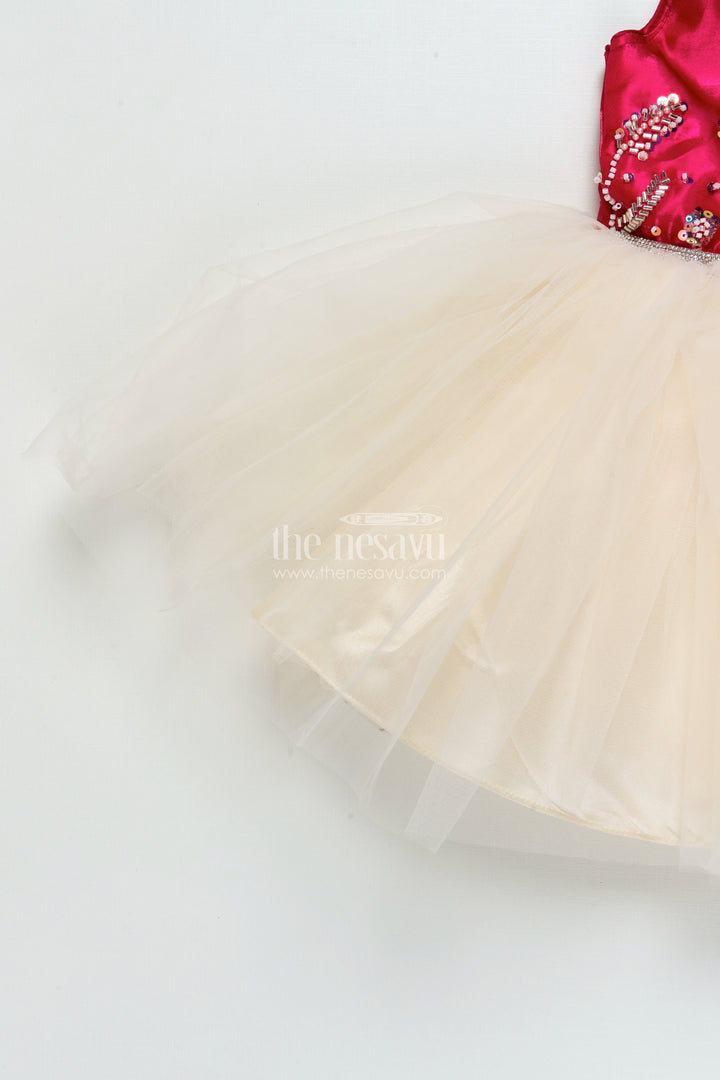 The Nesavu Girls Fancy Party Frock Baby Girl Net Frock with Satin Embroidery for Birthdays and Evening Parties Nesavu Nesavu baby girl party frock satin embroidery net flare birthdays special occasions