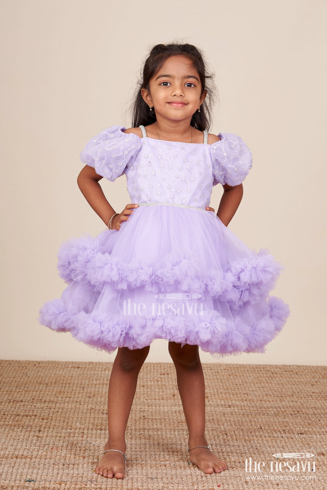 The Nesavu Girls Fancy Party Frock Baby Girl Net Frock with Sequin Yoke for Birthdays and Party Photoshoots Nesavu 16 (1Y) / Purple PF246A-16 Nesavu baby girl net frock sequin yoke  perfect birthdays fancy party moments