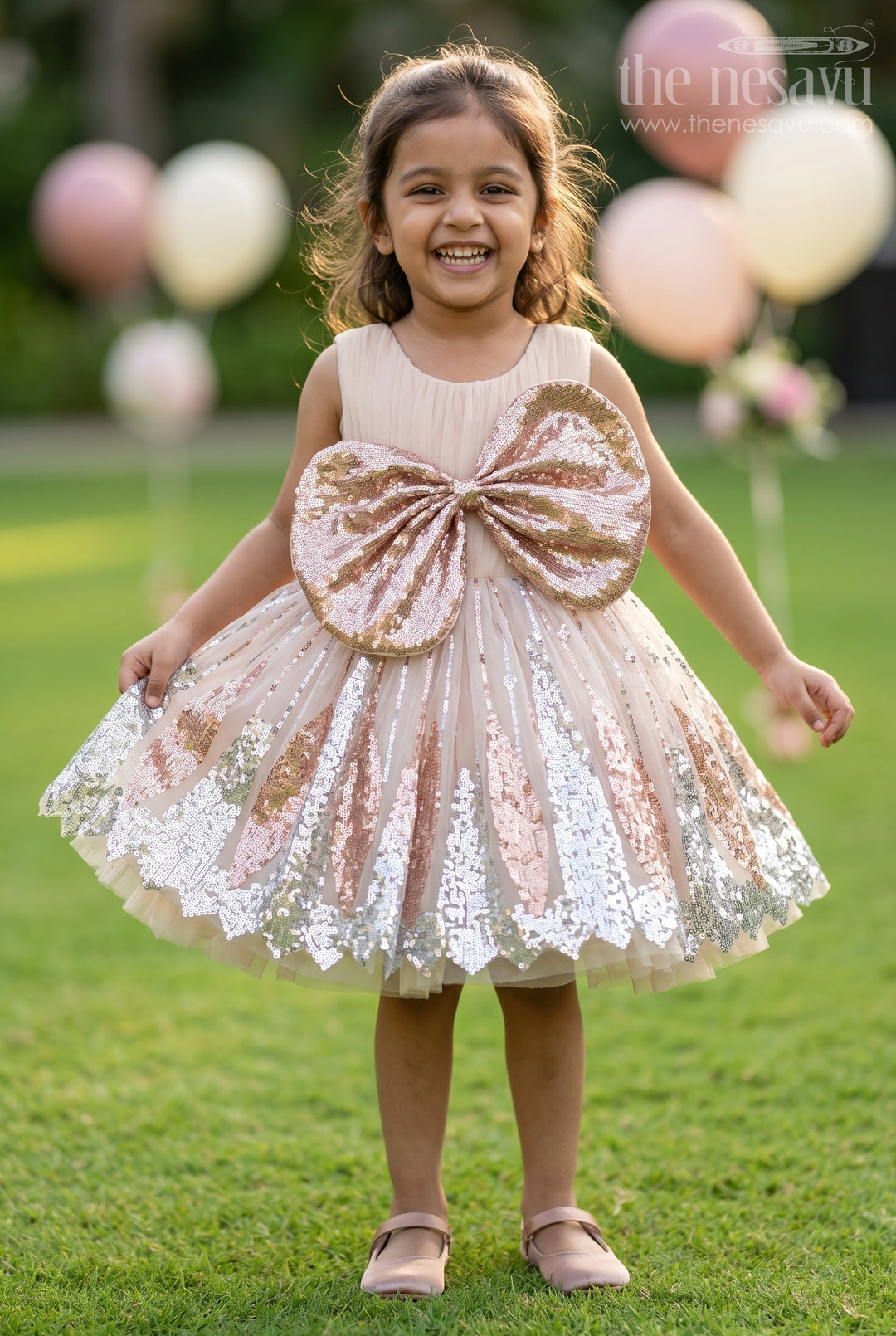 The Nesavu Girls Fancy Party Frock Baby Girl Net Party Frock for First Birthday and Special Occasions Nesavu 16 (1Y) / Cream / Net PF303A-16 Nesavu Baby Girl Net Party Frock For First Birthday With Sequin Embroidery And Layered Flare Dress