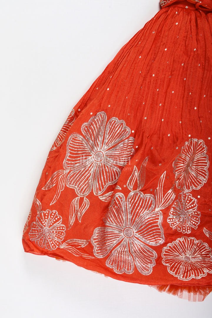 The Nesavu Girls Party Gown Baby Girl Orange Gown for Festive Celebrations Ethnic Stone Embellished Sibling Dress Nesavu Nesavu Baby Girl Orange Gown Festive Celebrations Ethnic Stone Embellished Georgette Dress