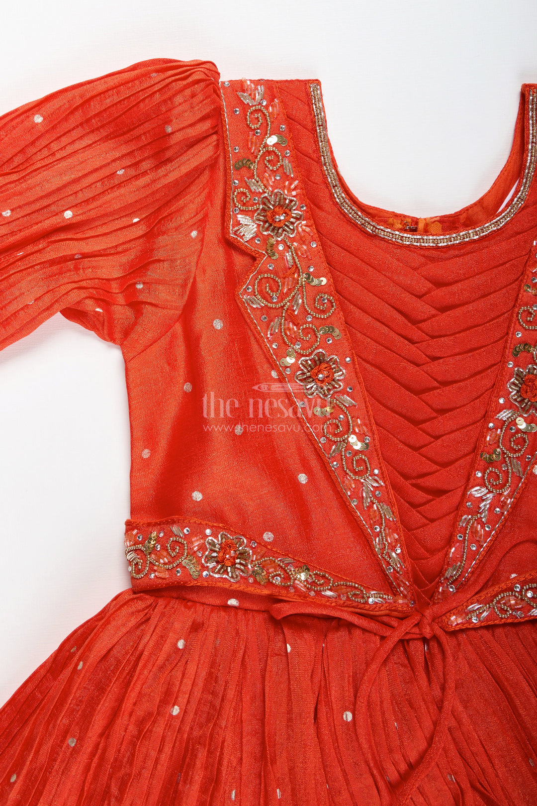 The Nesavu Girls Party Gown Baby Girl Orange Gown for Festive Celebrations Ethnic Stone Embellished Sibling Dress Nesavu Nesavu Baby Girl Orange Gown Festive Celebrations Ethnic Stone Embellished Georgette Dress