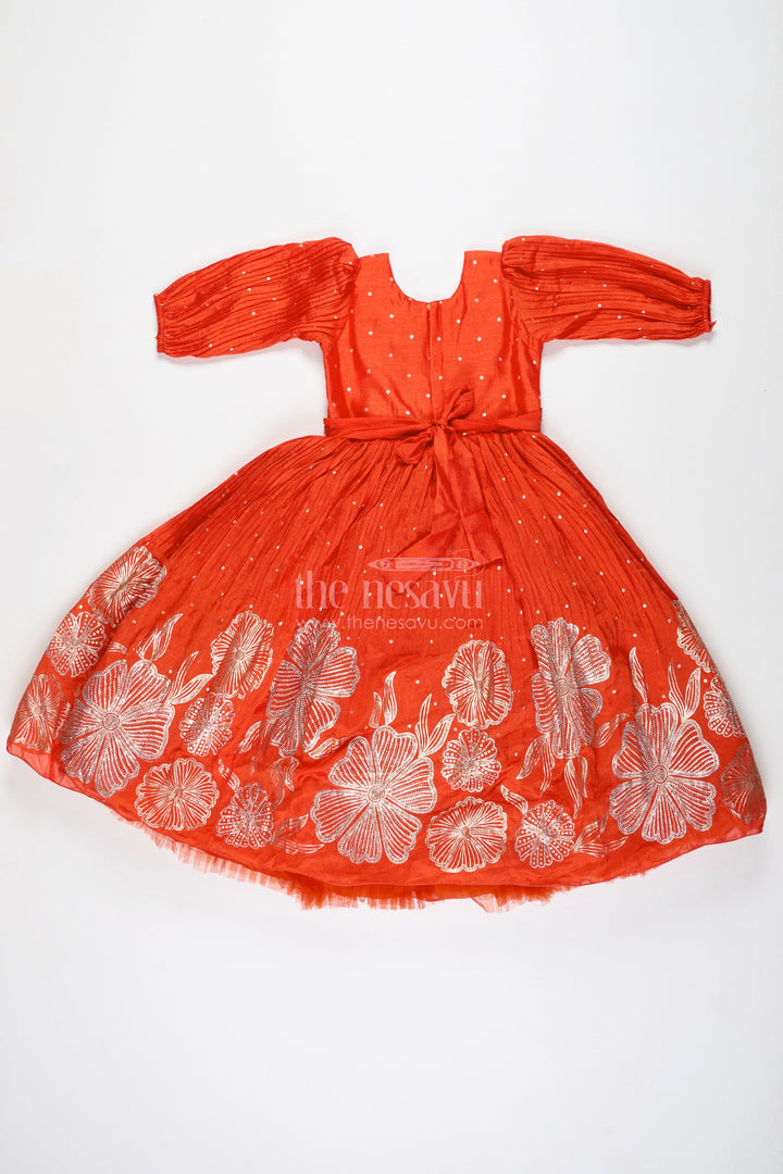 The Nesavu Girls Party Gown Baby Girl Orange Gown for Festive Celebrations Ethnic Stone Embellished Sibling Dress Nesavu Nesavu Baby Girl Orange Gown Festive Celebrations Ethnic Stone Embellished Georgette Dress