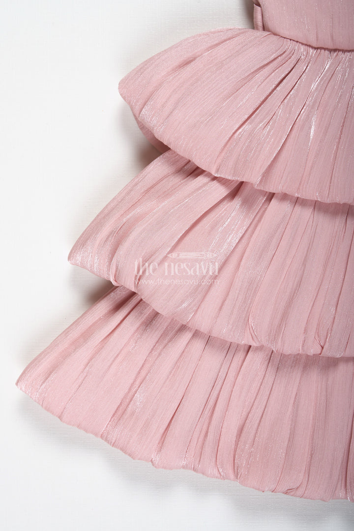 The Nesavu Baby Frocks Baby Girl Organza Frock with Ruffles & Floral Waist Nesavu Nesavu Organza Baby Girl Frock Layered Ruffles Perfect Dress Birthdays Photoshoots