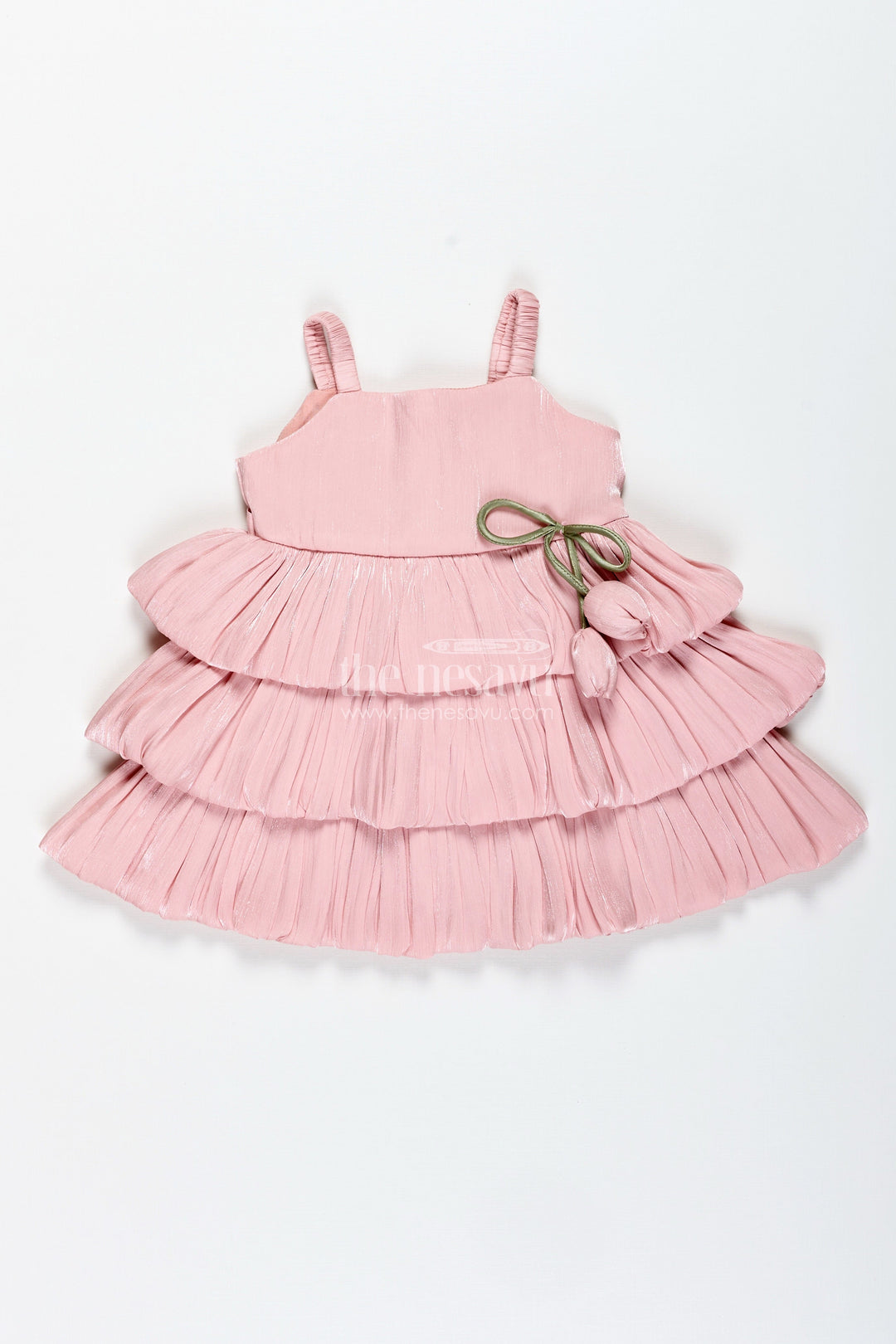 The Nesavu Baby Frocks Baby Girl Organza Frock with Ruffles & Floral Waist Nesavu Nesavu Organza Baby Girl Frock Layered Ruffles Perfect Dress Birthdays Photoshoots