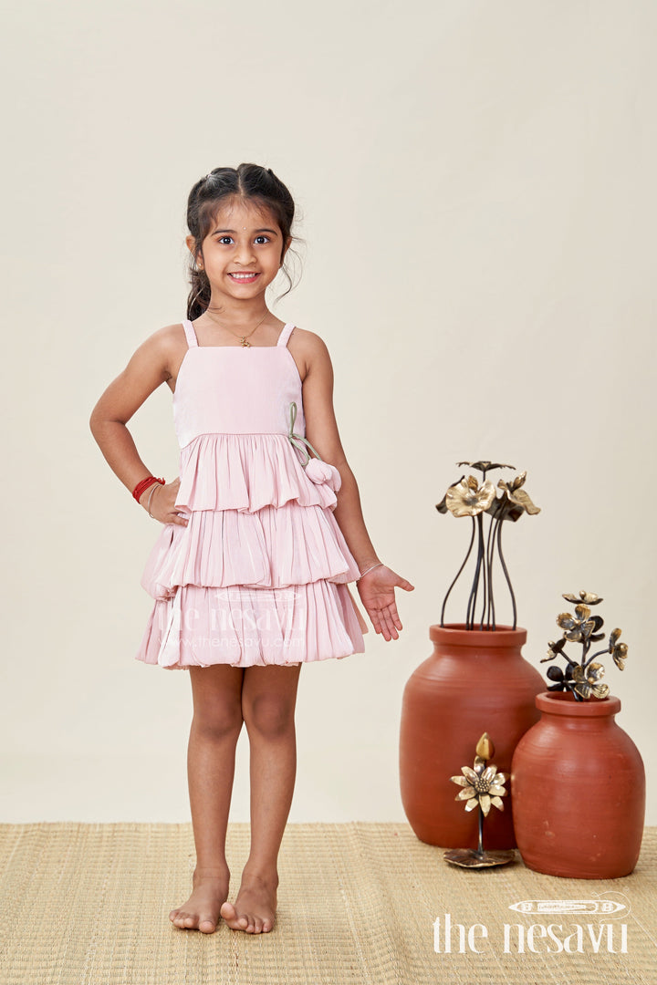 The Nesavu Baby Frocks Baby Girl Organza Frock with Ruffles & Floral Waist Nesavu Nesavu Organza Baby Girl Frock Layered Ruffles Perfect Dress Birthdays Photoshoots