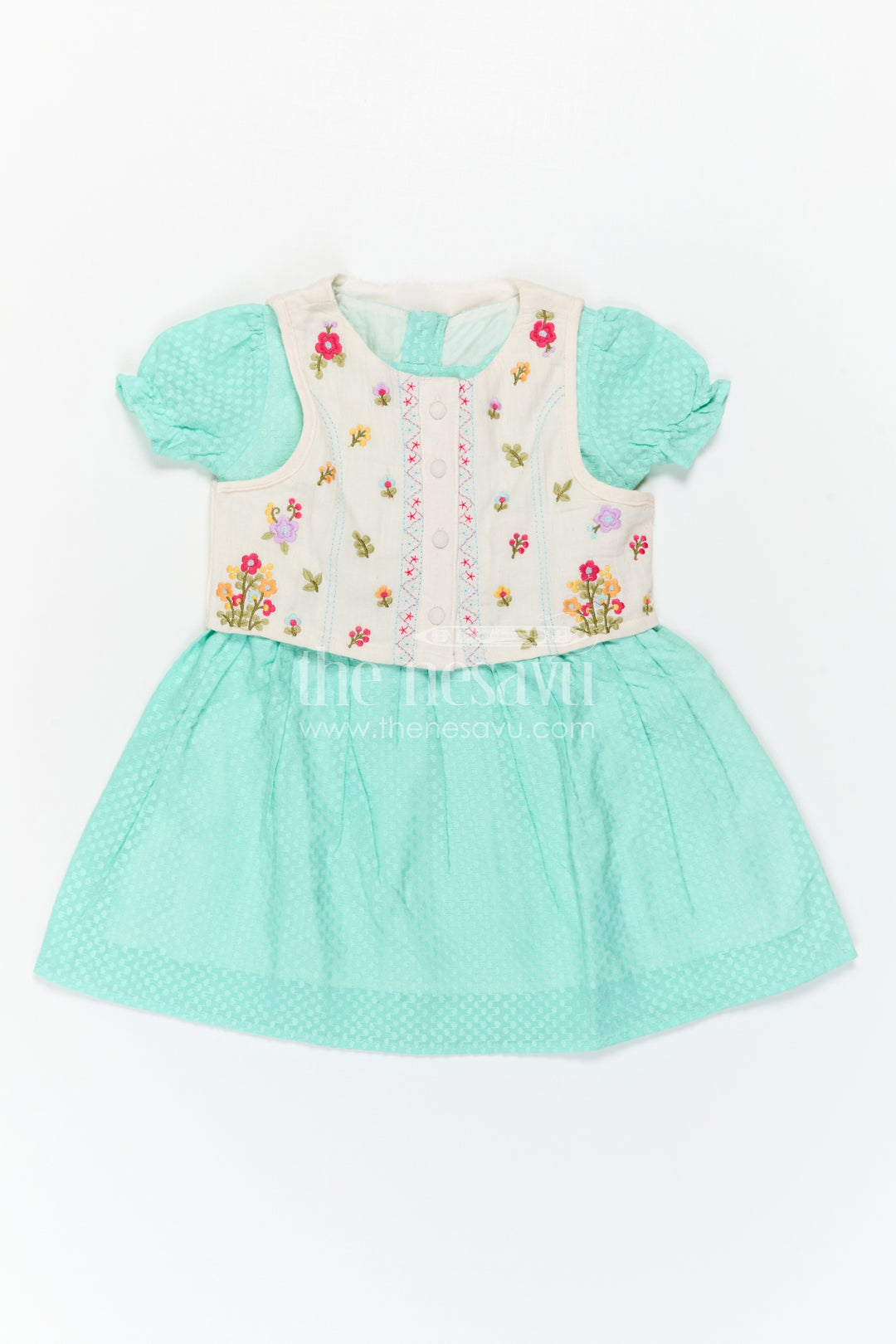 The Nesavu Girls Cotton Frock Baby Girl Outfit with Embroidered Jacket for Festive Wear and Outings Nesavu Nesavu Baby Girl Outfit With Embroidered Jacket For Festive Wear And Outings In Soft Cotton Comfort