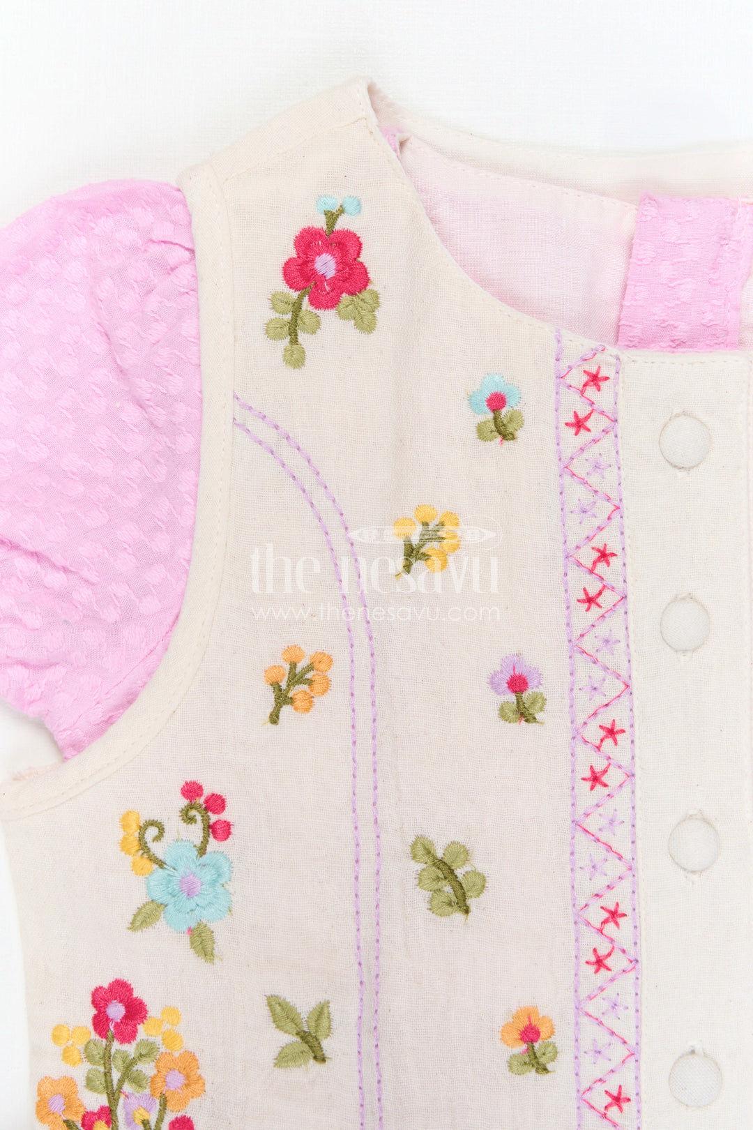 The Nesavu Girls Cotton Frock Baby Girl Outfit with Jacket for Festive Occasions and Outings Nesavu Nesavu Baby Girl Outfit With Embroidered Jacket For Festive Occasions And Stylish Comfortable Wear