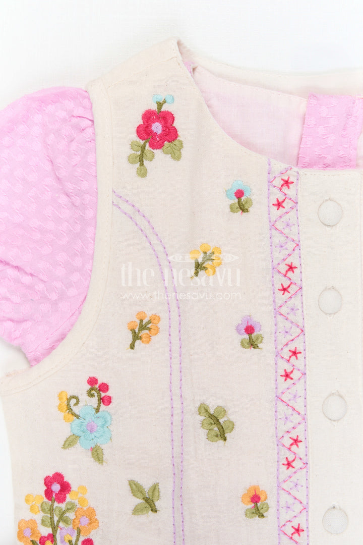 The Nesavu Girls Cotton Frock Baby Girl Outfit with Jacket for Festive Occasions and Outings Nesavu Nesavu Baby Girl Outfit With Embroidered Jacket For Festive Occasions And Stylish Comfortable Wear