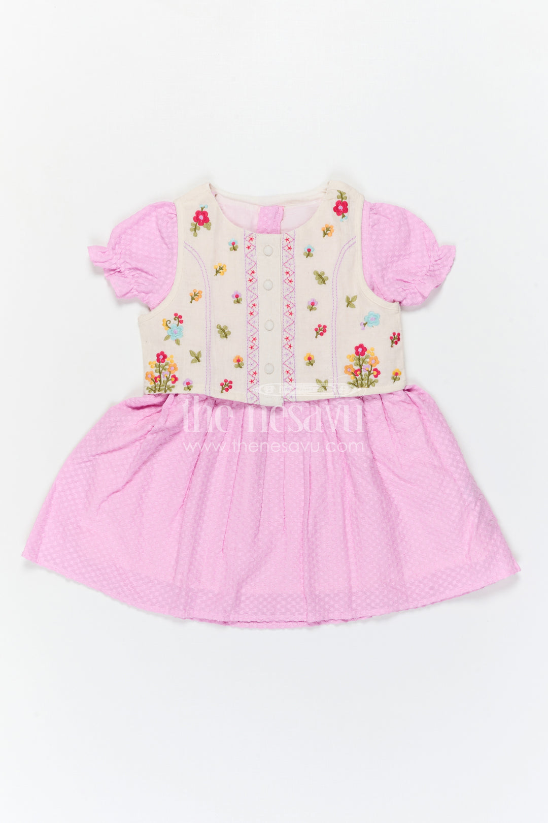 The Nesavu Girls Cotton Frock Baby Girl Outfit with Jacket for Festive Occasions and Outings Nesavu Nesavu Baby Girl Outfit With Embroidered Jacket For Festive Occasions And Stylish Comfortable Wear