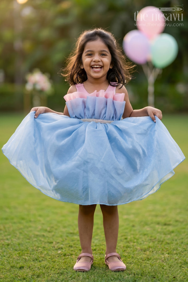 The Nesavu Girls Fancy Party Frock Baby Girl Party Dress for Photoshoot and Birthday Celebrations Nesavu 16 (1Y) / Blue / Organza PF291A-16 Nesavu baby girl organza party dress for photoshoots and birthdays with layered fluffy silhouette