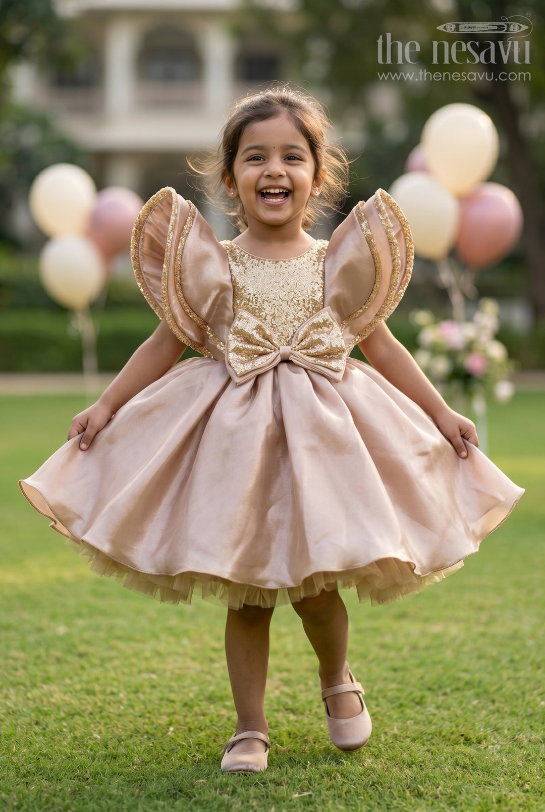 The Nesavu Girls Fancy Party Frock Baby Girl Party Dress for Special Occasions and Celebration Wear Nesavu 16 (1Y) / Gold / Satin PF304B-16 Nesavu Baby Girl Satin Party Dress For Special Occasions And Celebration Wear With Sequin Embroidery