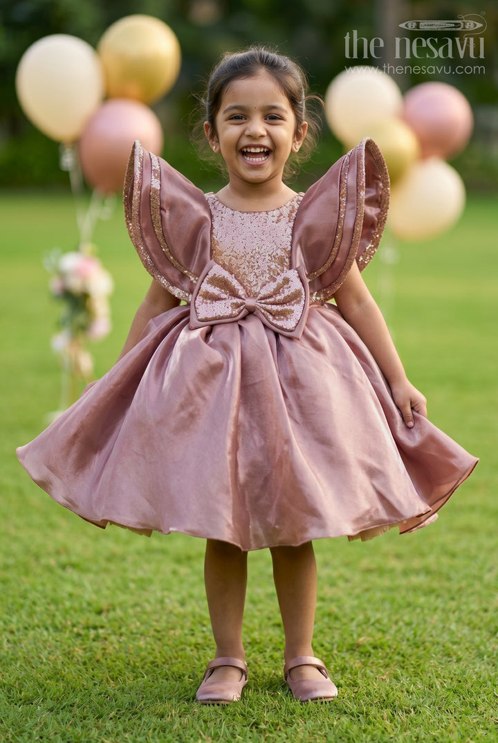 The Nesavu Girls Fancy Party Frock Baby Girl Party Frock for Birthday Party and Evening Celebrations Nesavu 16 (1Y) / Brown / Satin PF304A-16 Nesavu Baby Girl Satin Party Frock For Birthdays And Evening Celebrations With Sequin Embroidered Yoke