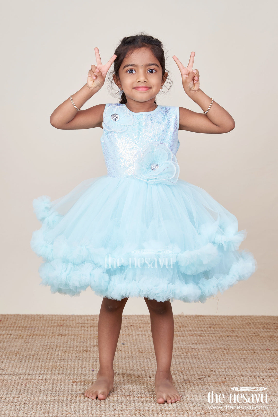 The Nesavu Girls Cotton Frock Baby Girl Party Frock for Birthdays and Celebrations Nesavu 16 (1Y) / Blue PF281A-16 Nesavu baby girl party frock sequin yoke frill net birthday celebrations