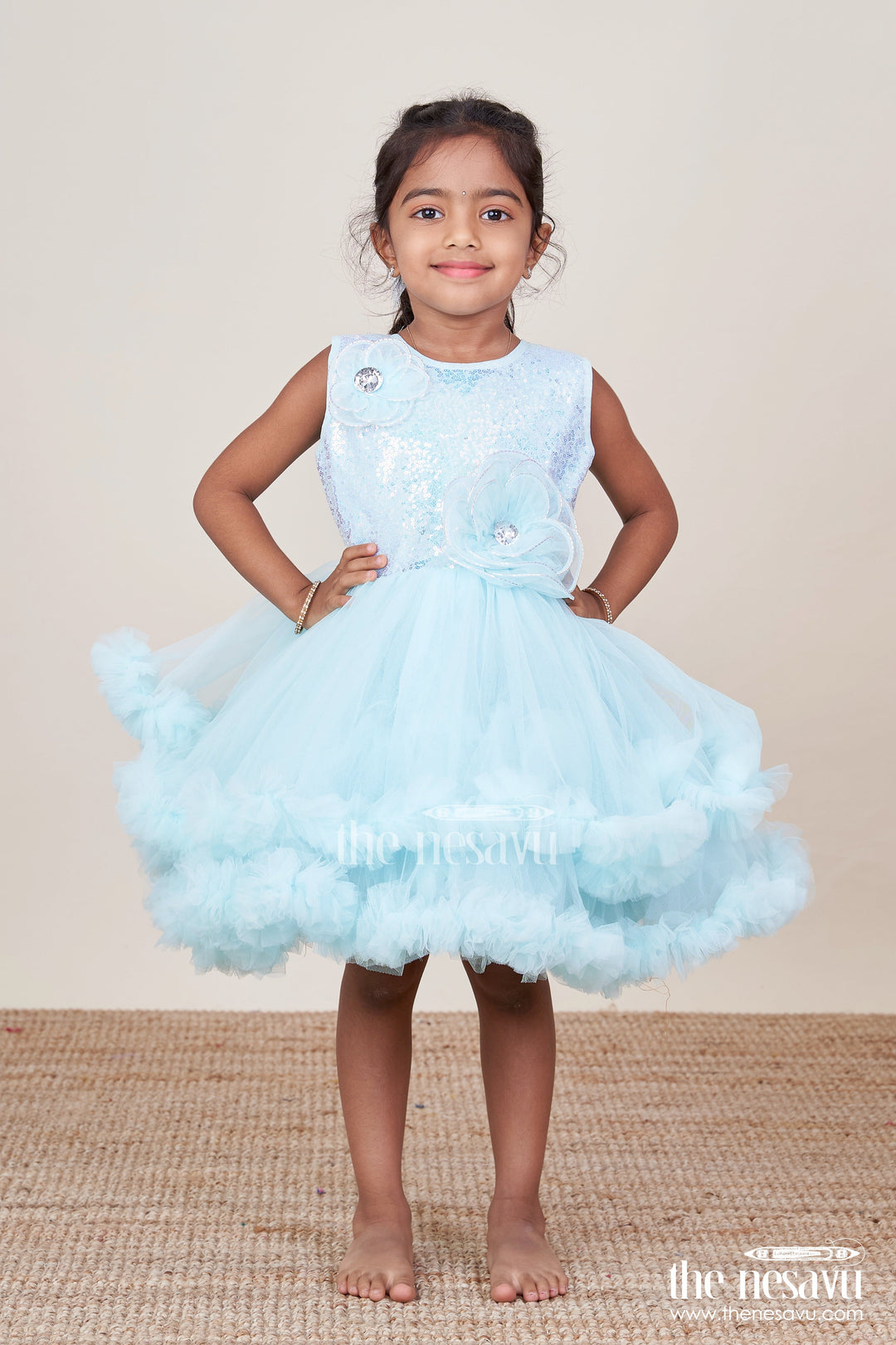 The Nesavu Girls Cotton Frock Baby Girl Party Frock for Birthdays and Celebrations Nesavu Nesavu baby girl party frock sequin yoke frill net birthday celebrations