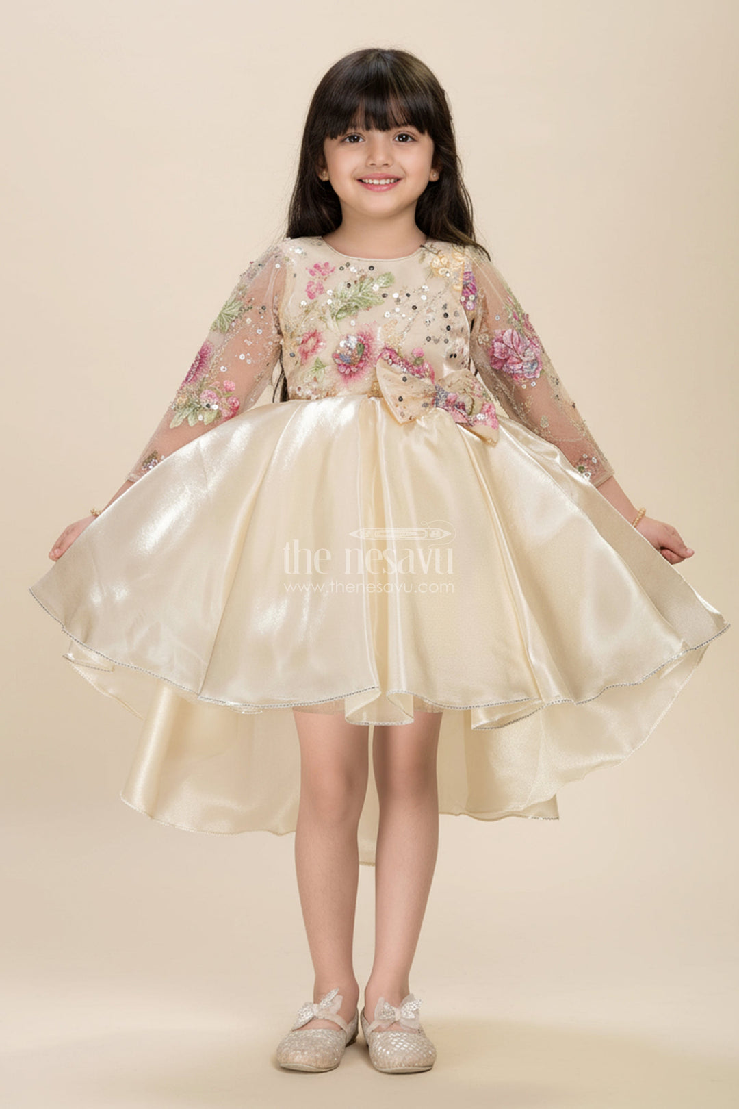 The Nesavu Girls Fancy Party Frock Baby Girl Party Frock for Birthdays and Special Celebrations Nesavu 16 (1Y) / Half white PF238A-16 Nesavu baby girl party frock organza embroidered yoke perfect birthdays festive occasions