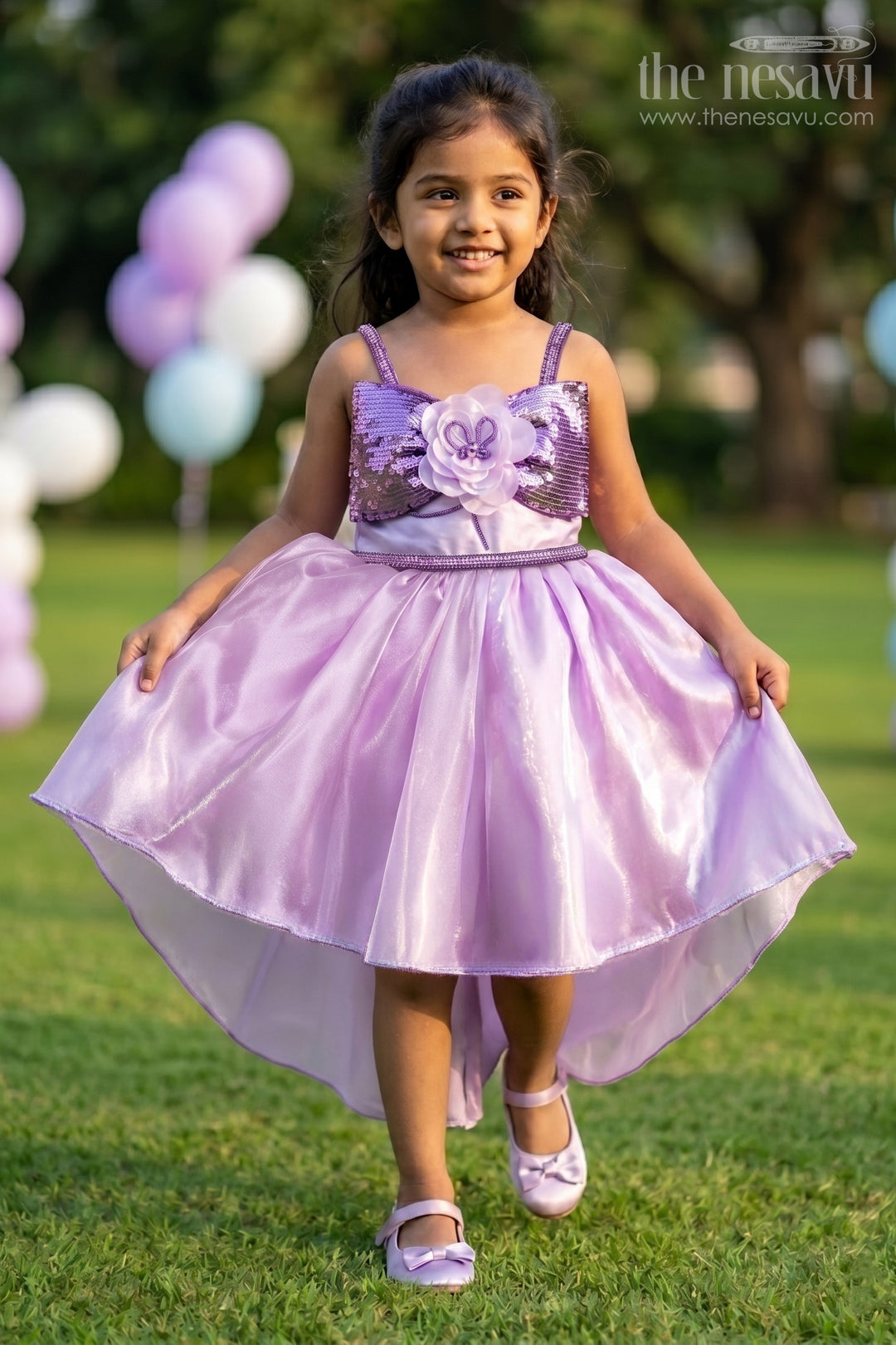 The Nesavu Girls Fancy Party Frock Baby Girl Party Frock for Birthdays and Special Occasional Event Nesavu 16 (1Y) / Purple / Satin PF295A-16 Nesavu baby girl satin party frock with sequin embroidery bow for birthdays and special occasions