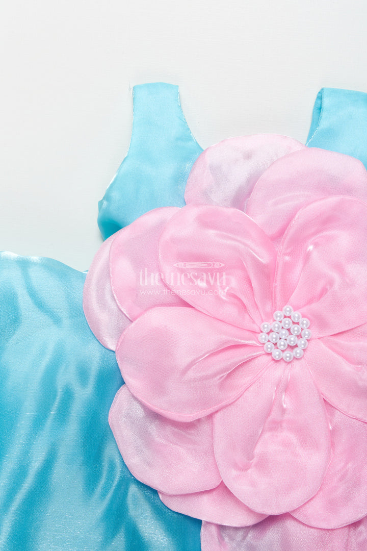 The Nesavu Girls Fancy Party Frock Baby Girl Party Frock for Birthdays and Special Occasions Nesavu Nesavu baby girl party frock oversized floral embellishment birthdays photoshoots