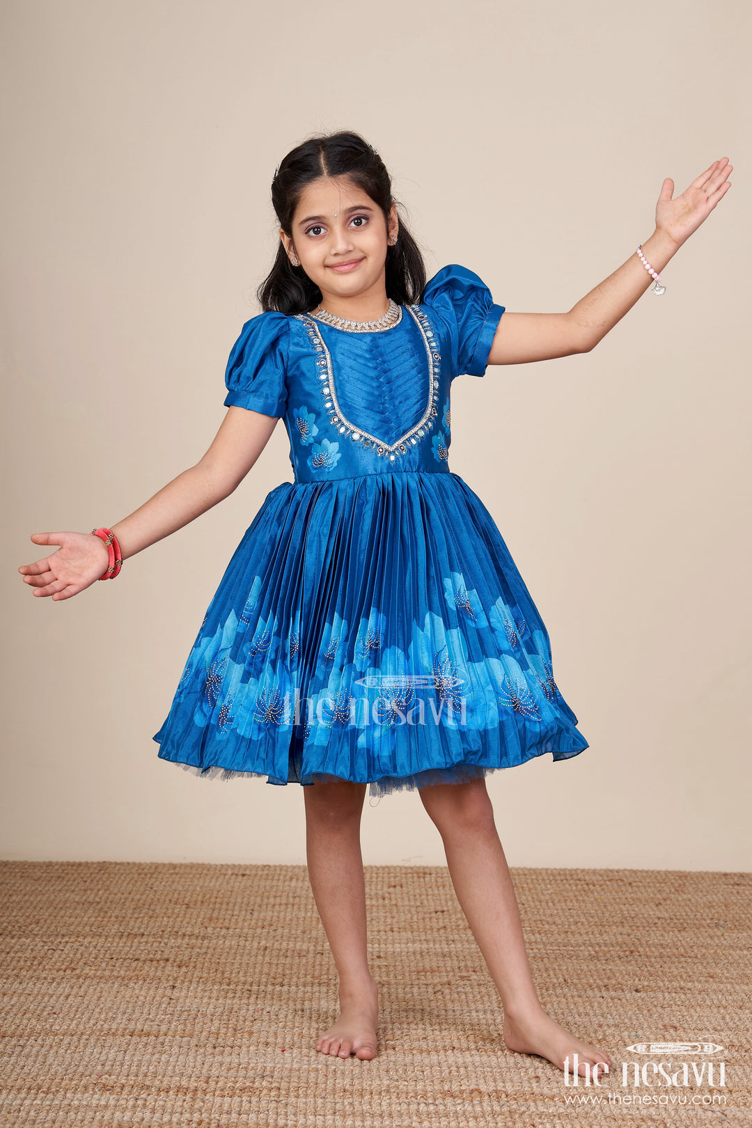 The Nesavu Silk Party Frock Baby Girl Party Frock for Festive Functions and Birthdays Nesavu 18 (2Y) / Blue SF1070B-18 Nesavu baby girl party frock chinon silk embroidery festive functions birthdays