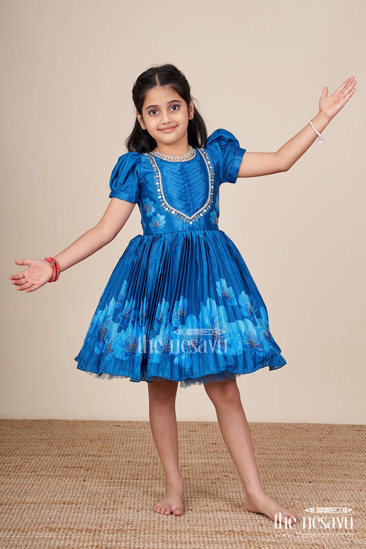 The Nesavu Silk Party Frock Baby Girl Party Frock for Festive Functions and Birthdays Nesavu 18 (2Y) / Blue SF1070B-18 Nesavu baby girl party frock chinon silk embroidery festive functions birthdays