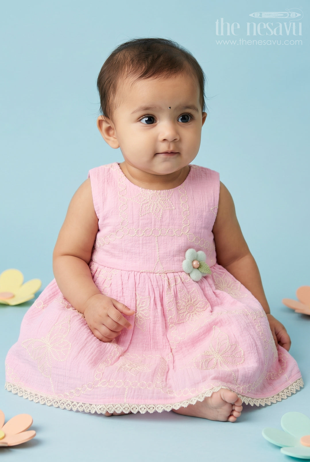 The Nesavu Baby Cotton Frocks Baby Girl Party Frock for Playful Outings and Celebrations Nesavu 14 (6M) / Pink / Cotton Blend BFJ1009B-14 Nesavu Baby Girl Embroidered Frock For Playful Celebrations And Family Outings