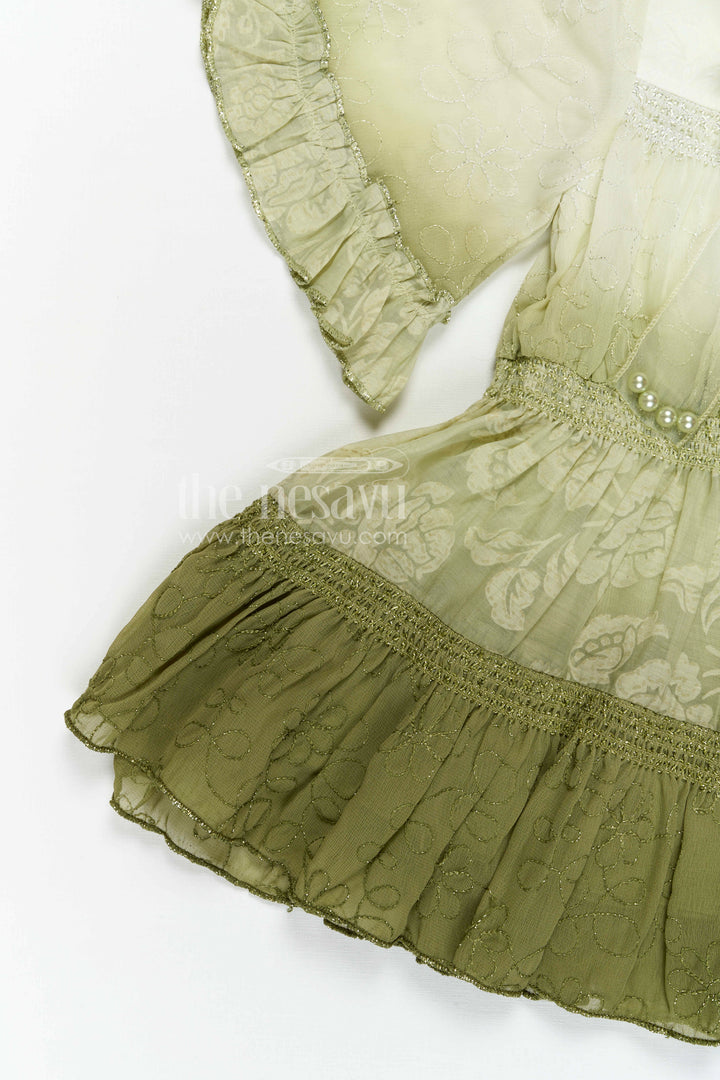 The Nesavu Girls Cotton Frock Baby Girl Party Frock for Special Occasions and Photoshoots Nesavu Nesavu baby girl party frock for special occasions with georgette fabric and thread embroidery flared design