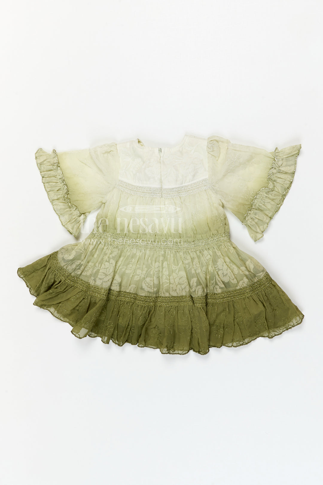 The Nesavu Girls Cotton Frock Baby Girl Party Frock for Special Occasions and Photoshoots Nesavu Nesavu baby girl party frock for special occasions with georgette fabric and thread embroidery flared design